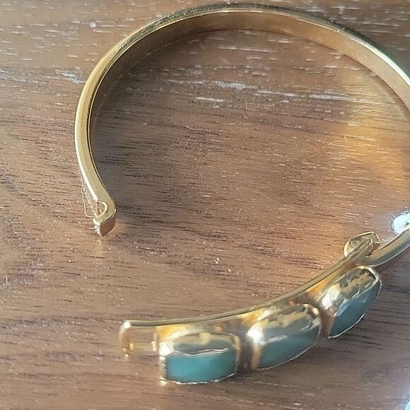 NWT Janna Conner Green Aventurine 18kt Gold Bracelet Good Luck Cuff Bangle NEW - Picture 7 of 14